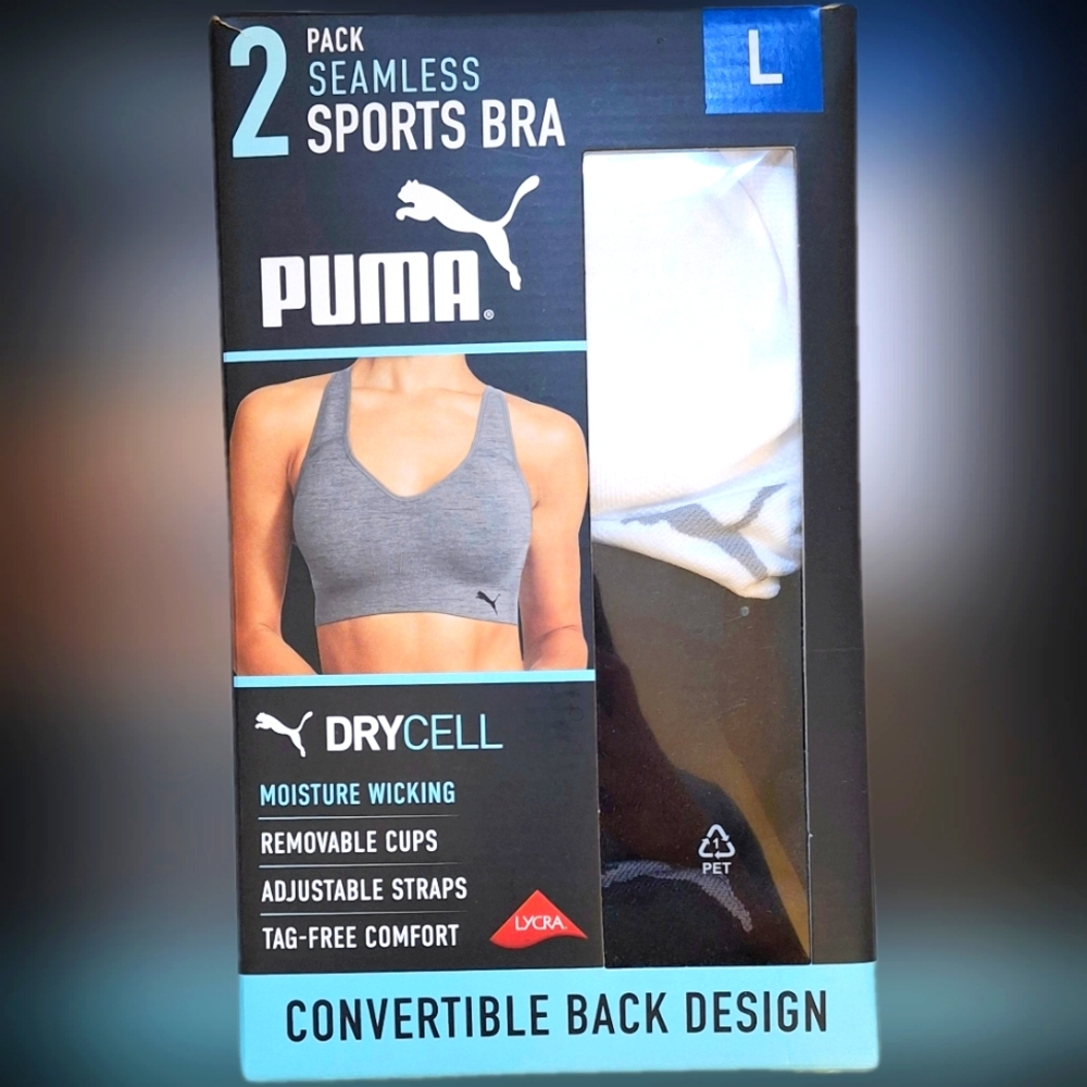 PUMA Seamless Convertible Back Sports Bra 2-Pack - Black and White
